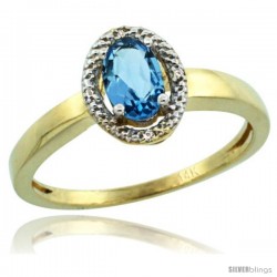 14k Yellow Gold Diamond Halo Blue Topaz Ring 0.75 Carat Oval Shape 6X4 mm, 3/8 in (9mm) wide