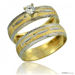 10k Gold Ladies' 2-Piece 0.25 Carat White Sapphire Engagement Ring Set Diamond-cut Pattern Rhodium Accent, 3/16 -Style 10y502e2
