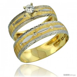 10k Gold 2-Piece Diamond Engagement Ring & Wedding Band Set his & Hers 0.10 cttw Rhodium Accent Diamond-cut -Style 10y502em