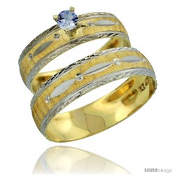 10k Gold 2-Piece 0.25 Carat Light Blue Sapphire Ring Set (Engagement Ring & Man's Wedding Band) Diamond-cut -Style 10y502em