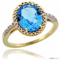 14k Yellow Gold Diamond Swiss Blue Topaz Ring 2.4 ct Oval Stone 10x8 mm, 1/2 in wide -Style Cy404111