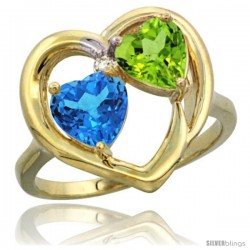 14k Yellow Gold 2-Stone Heart Ring 6mm Natural Swiss Blue & Peridot Diamond Accent