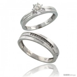 10k White Gold 2-Piece Diamond wedding Engagement Ring Set for Him & Her, 3.5mm & 4mm wide -Style 10w120em