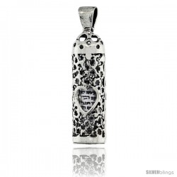 Sterling Silver Mezuzah Pendant w/ Heart Cut Outs, 1 in. (25 mm) tall