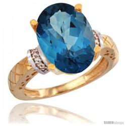 10k Yellow Gold Diamond London Blue Topaz Ring 5.5 ct Oval 14x10 Stone