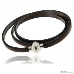 Surgical Steel Italian Leather Wrap Massai Bracelet w/ Super Magnet Clasp, Color Brown