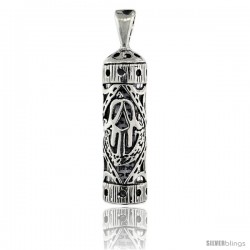 Sterling Silver Mezuzah Pendant w/ Hamsa Cut Out, 1 1/16 in. (27 mm) tall