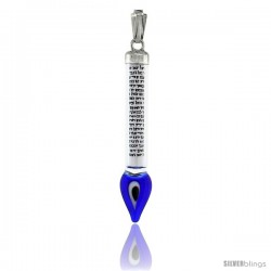 Sterling Silver Mezuzah Pendant w/ Evil Eye in Glass Case, 1 13/16 in. (46 mm) tall