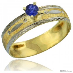 10k Gold Ladies' Solitaire 0.25 Carat Deep Blue Sapphire Engagement Ring Diamond-cut Pattern Rhodium Accent, -Style 10y502er
