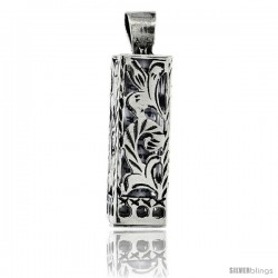 Sterling Silver Mezuzah Pendant w/ Floral Pattern Cut Outs, 15/16 in. (23 mm) tall