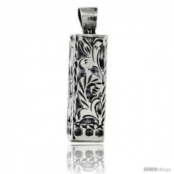 Sterling Silver Mezuzah Pendant w/ Floral Pattern Cut Outs, 15/16 in. (23 mm) tall