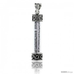 Sterling Silver Mezuzah Pendant w/ S Scroll Pattern in Glass Case, 1 5/16 in. (33 mm) tall