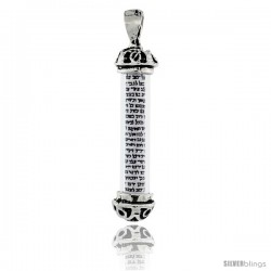 Sterling Silver Mezuzah Pendant w/ Filigree End Caps in Glass Case, 1 3/8 in. (35 mm) tall