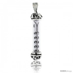 Sterling Silver Mezuzah Pendant w/ the Ten Commandments & Filigree End Caps in Glass Case, 1 3/8 in. (35 mm) tall