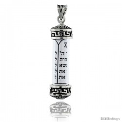Sterling Silver Mezuzah Pendant w/ Greek Key Design in Glass Case, 1 7/16 in. (36 mm) tall -Style Tmz011