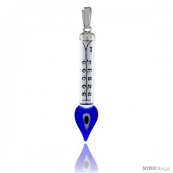 Sterling Silver Mezuzah Pendant w/ The Ten Commandments Evil Eye in Glass Case, 1 13/16 in. (46 mm) tall