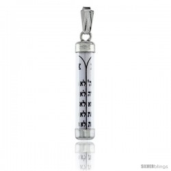 Sterling Silver Mezuzah Pendant w/ The Ten Commandments in Glass Case, 1 5/16 in. (33 mm) tall