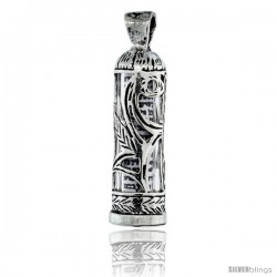 Sterling Silver Mezuzah Pendant w/ Leaf Designs, 1 in. (25 mm) tall