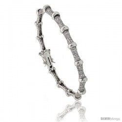 Sterling Silver Bead Station CZ Bracelet, 7 in., 1/4 in. (6 mm) wide