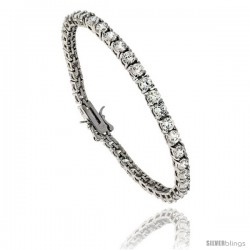 Sterling Silver CZ Tennis Bracelet 10.5 ct. size 4 mm stones Rhodium finished, 7.5 in