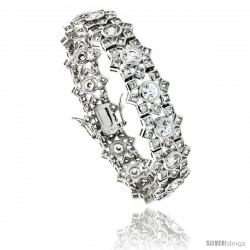 Sterling Silver 16 ct. size Brilliant & Princess Cut CZ Tennis Bracelet, 6.75 in., 9/16" (14.5 mm) wide