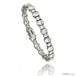 Sterling Silver 28.50 ct. size Oval Cut CZ Tennis Bracelet, 7 in., 9/32" (7 mm) wide