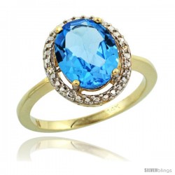 14k Yellow Gold Diamond Swiss Blue Topaz Ring 2.4 ct Oval Stone 10x8 mm, 1/2 in wide -Style Cy404114