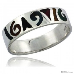 Sterling Silver Abstract Pattern Wedding Band Ring w/ Colored Enamel, 1/4 in wide