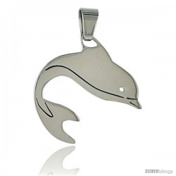 Stainless Steel Dolphin Pendant 1 1/16 in (27 mm) tall, w/ 30 in Chain