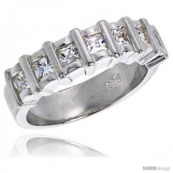 Sterling Silver 1.75 Carat Size Princess Cut Cubic Zirconia Bridal Ring, 1/4 in (6 mm) wide