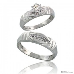 10k White Gold 2-Piece Diamond wedding Engagement Ring Set for Him & Her, 5mm & 6mm wide -Style 10w121em