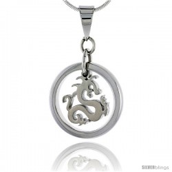 Stainless Steel Dragon Pendant, 3/4 in tall, w/ 30 in Chain