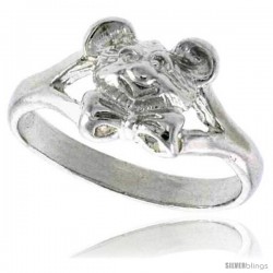 Sterling Silver Teddy Bear Head Ring Polished finish 3/8 in wide