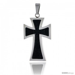 Stainless Steel Maltese Cross Pendant w/ Carbon Fiber, 1 3/8 in (35 mm) tall, w/ 30 in Chain