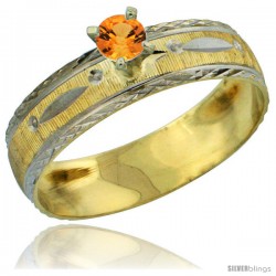 10k Gold Ladies' Solitaire 0.25 Carat Orange Sapphire Engagement Ring Diamond-cut Pattern Rhodium Accent, 3/16 -Style 10y502er