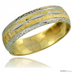 10k Gold Ladies' Wedding Band Ring Diamond-cut Pattern Rhodium Accent, 3/16 in. (4.5mm) wide -Style 10y502lb