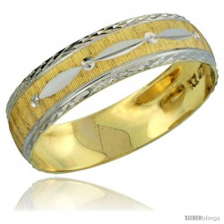 10k Gold Men's Wedding Band Ring Diamond-cut Pattern Rhodium Accent, 7/32 in. (5.5mm) wide -Style 10y502mb