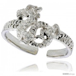 Sterling Silver Chinese Dragon Adjustable (Size 3 to 6) Toe Ring / Kid's Ring, 3/8 in. (10 mm) wide