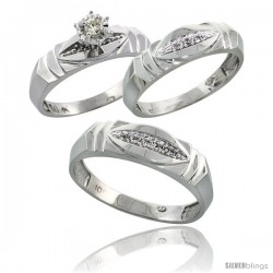 10k White Gold Diamond Trio Wedding Ring Set His 6mm & Hers 5mm -Style 10w121w3