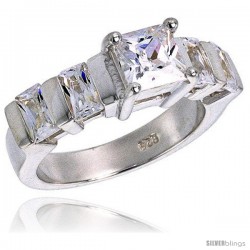 Sterling Silver 4.00 Carat Size Princess & Emerald Cut Cubic Zirconia Bridal Ring, 1/4 in (7 mm) wide