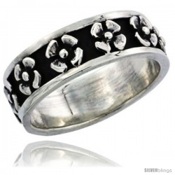 Sterling Silver 4-Petal Flower Wedding Band Ring 1/4 in wide