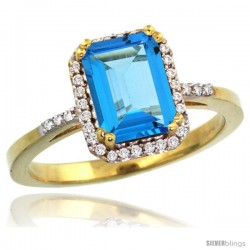 14k Yellow Gold Diamond Swiss Blue Topaz Ring 1.6 ct Emerald Shape 8x6 mm, 1/2 in wide -Style Cy404129