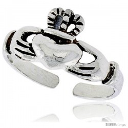 Sterling Silver "Irish Friendship Symbol" Oxidized Claddagh Adjustable (Size 3.5 to 6.5) Toe Ring / Kid's Ring, 5/16 in. (8 mm)