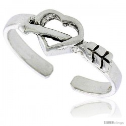 Sterling Silver Arrow & Heart Cut Out Adjustable (Size 3.5 to 6.5) Toe Ring / Kid's Ring, 1/4 in. (6.5 mm) wide