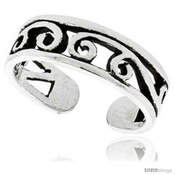 Sterling Silver Swirl Adjustable (Size 2.5 to 4.5) Toe Ring / Kid's Ring, 3/16 in. (5 mm) wide