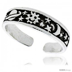 Sterling Silver Planet, Sun, Moon & Stars Adjustable (Size 3 to 6) Toe Ring / Kid's Ring, 3/16 in. (5 mm) wide