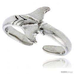 Sterling Silver Whale Tail Adjustable (Size 3.5 to 6.5) Toe Ring / Kid's Ring, 3/8 in. (9 mm) wide