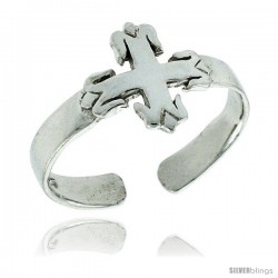 Sterling Silver Cross Fleury Adjustable (Size 3.5 to 6.5) Toe Ring / Kid's Ring, 3/8 in. (9 mm) wide