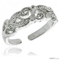 Sterling Silver Swirls & Leaves Adjustable (Size 3.5 to 6.5) Toe Ring / Kid's Ring, 1/4 in. (6 mm) wide