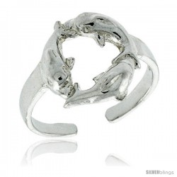 Sterling Silver Triple Dolphin Adjustable (Size 3 to 6) Toe Ring / Kid's Ring, 1/2 in. (12 mm) wide